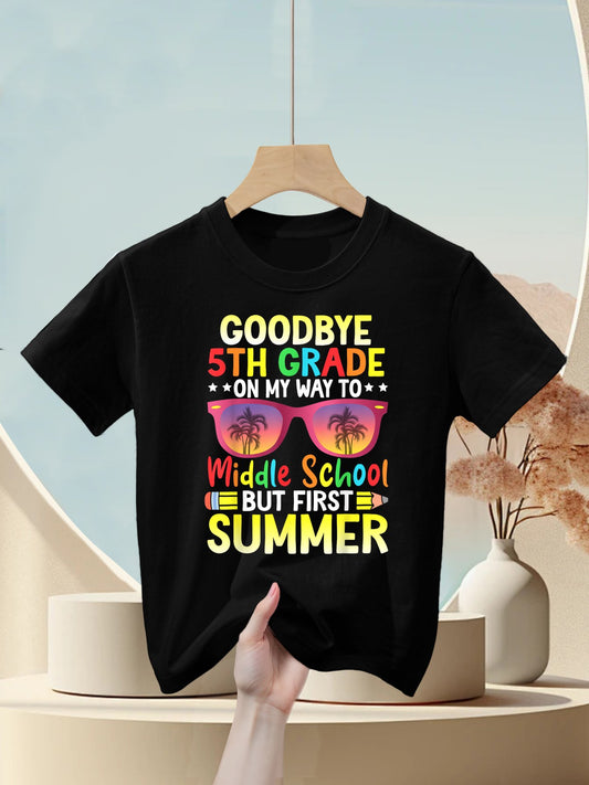 Goodbye 5th Grade Graduation To Middle School Hello Summer Kids T-Shirt