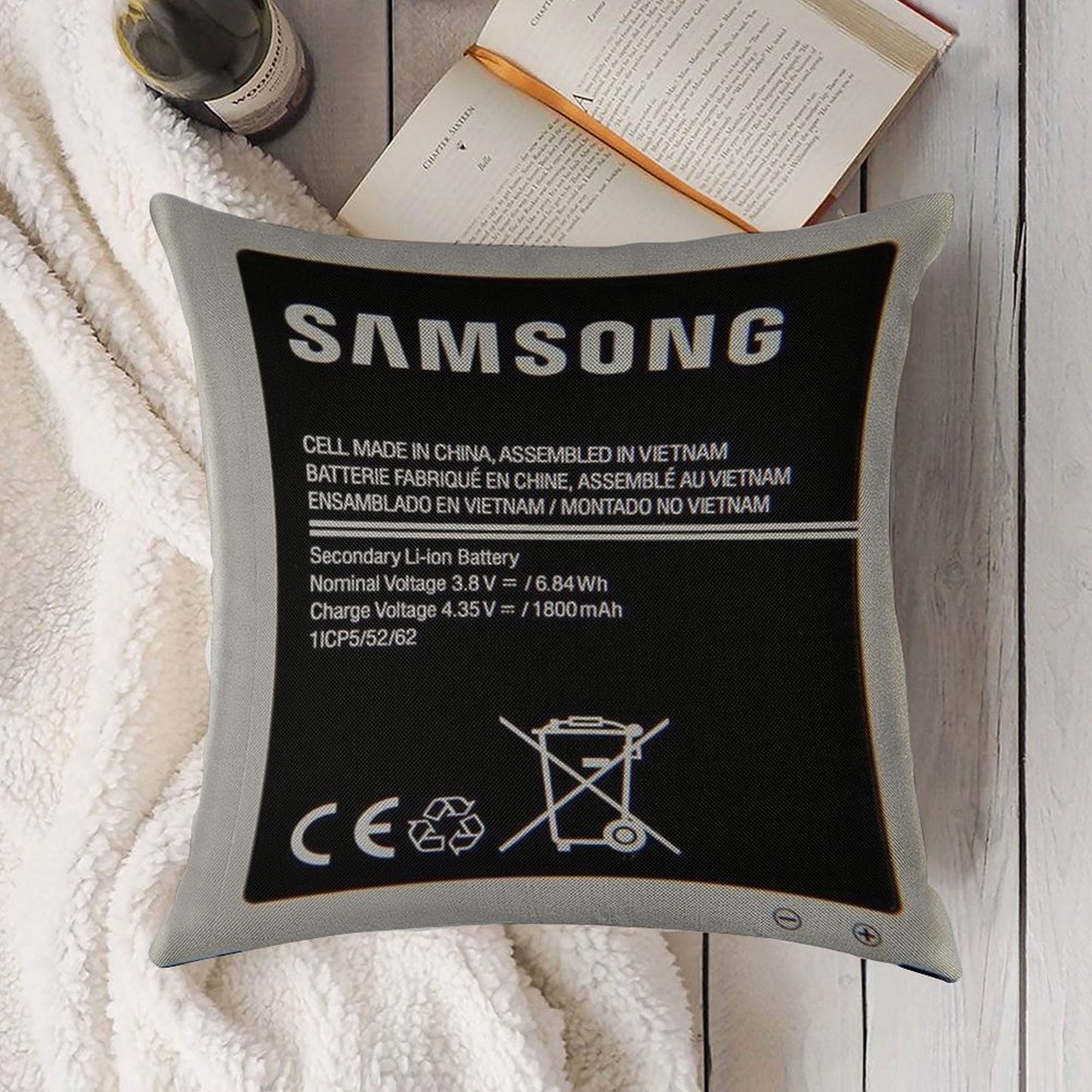 Swollen Battery Premium Linen Throw Pillow Cover