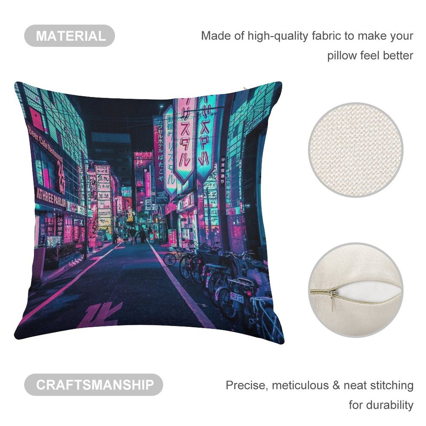 Tokyo - A Neon Wonderland Linen Throw Pillow Cover