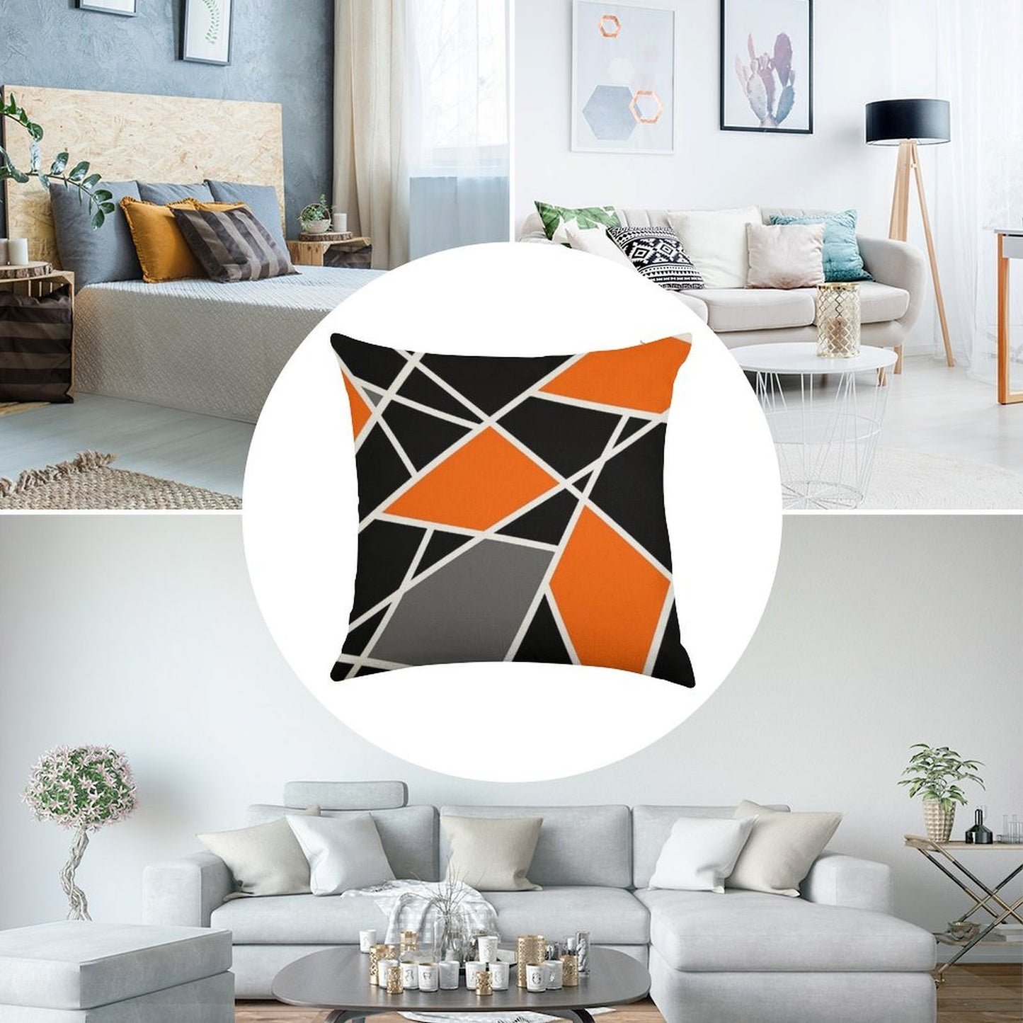 Geometric Modern Orange Pattern Linen Throw Pillow Cover