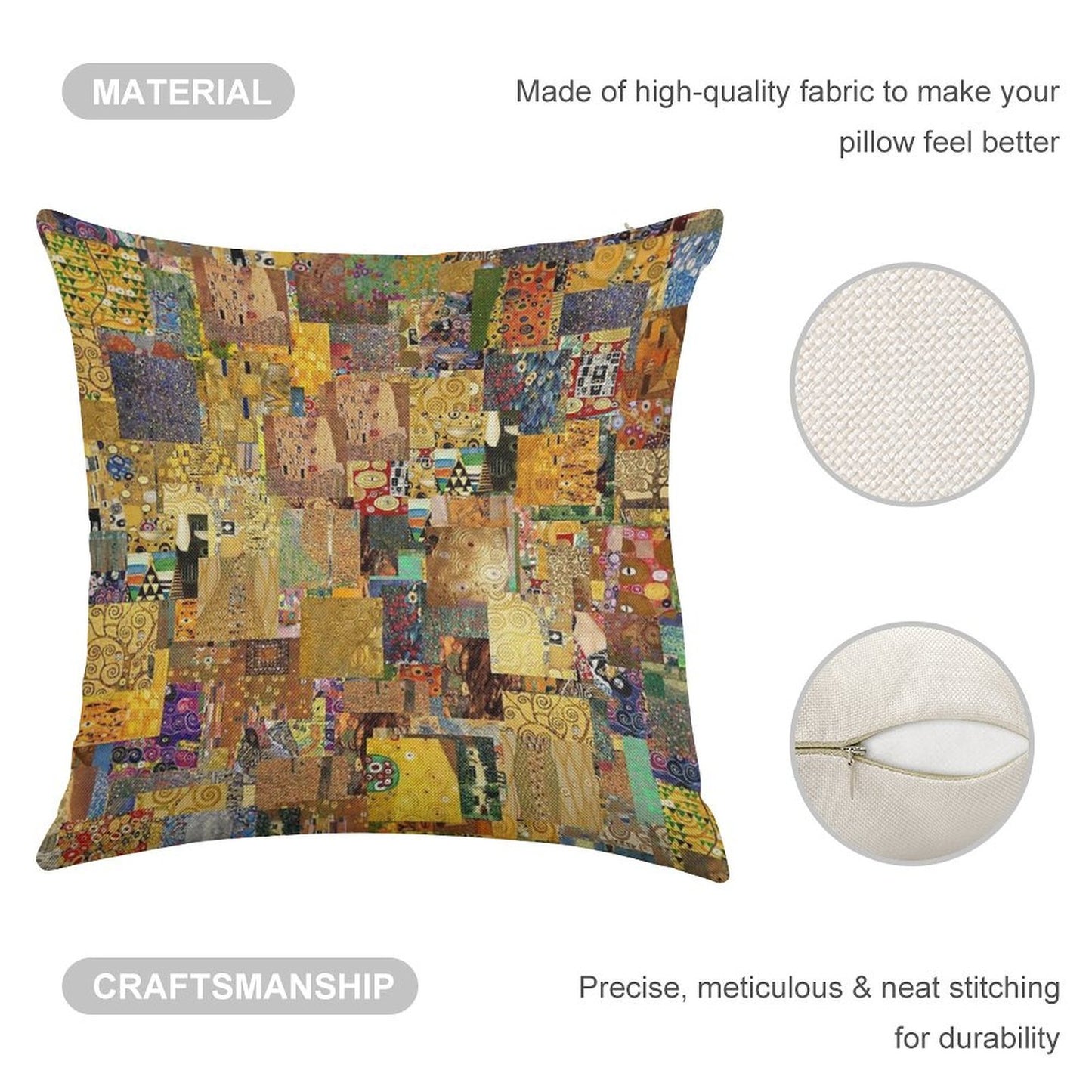 Gustav Klimt Linen Throw Pillow Cover