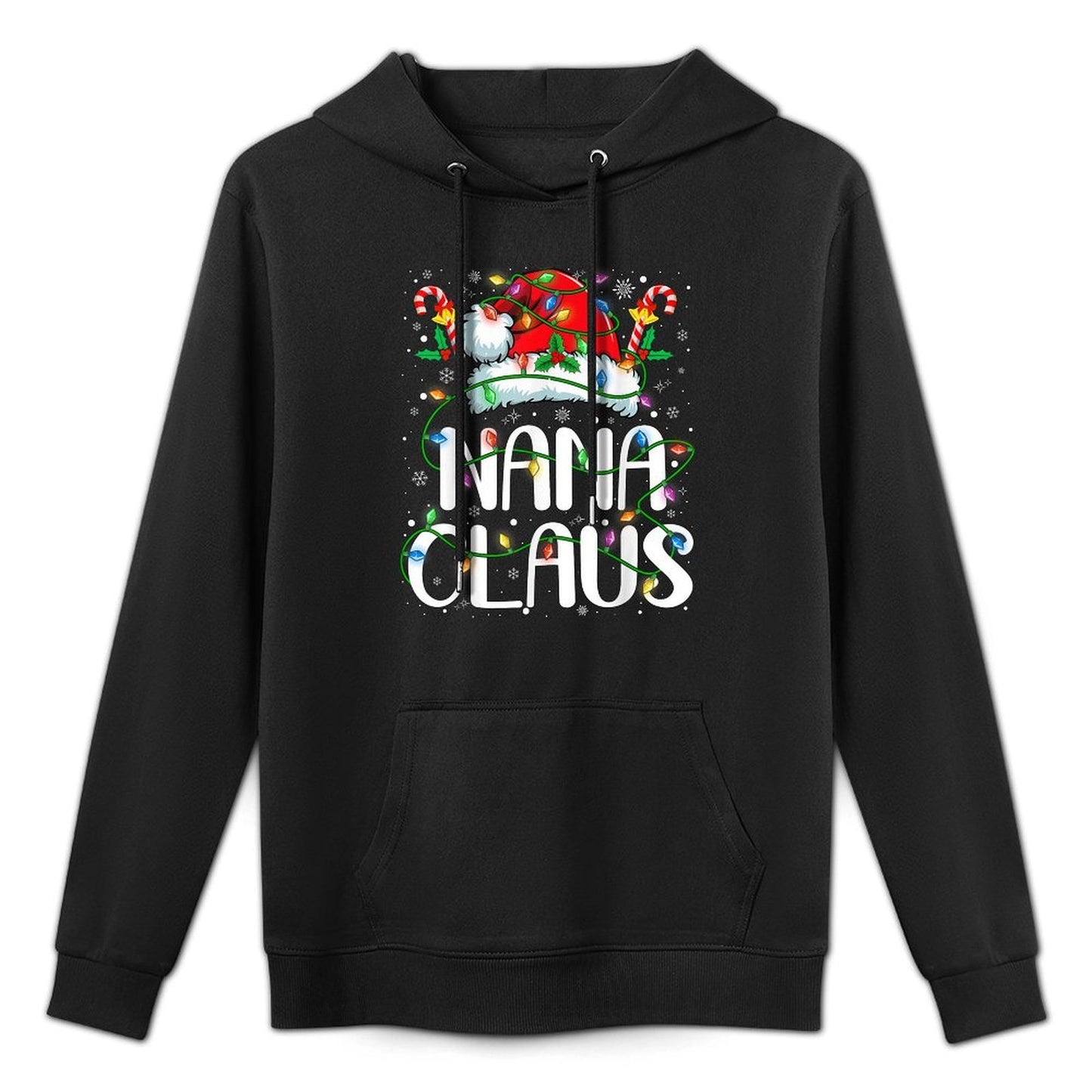 Nana Claus Christmas Lights Pajama Xmas Family Matching Shape Retention Hoodie
