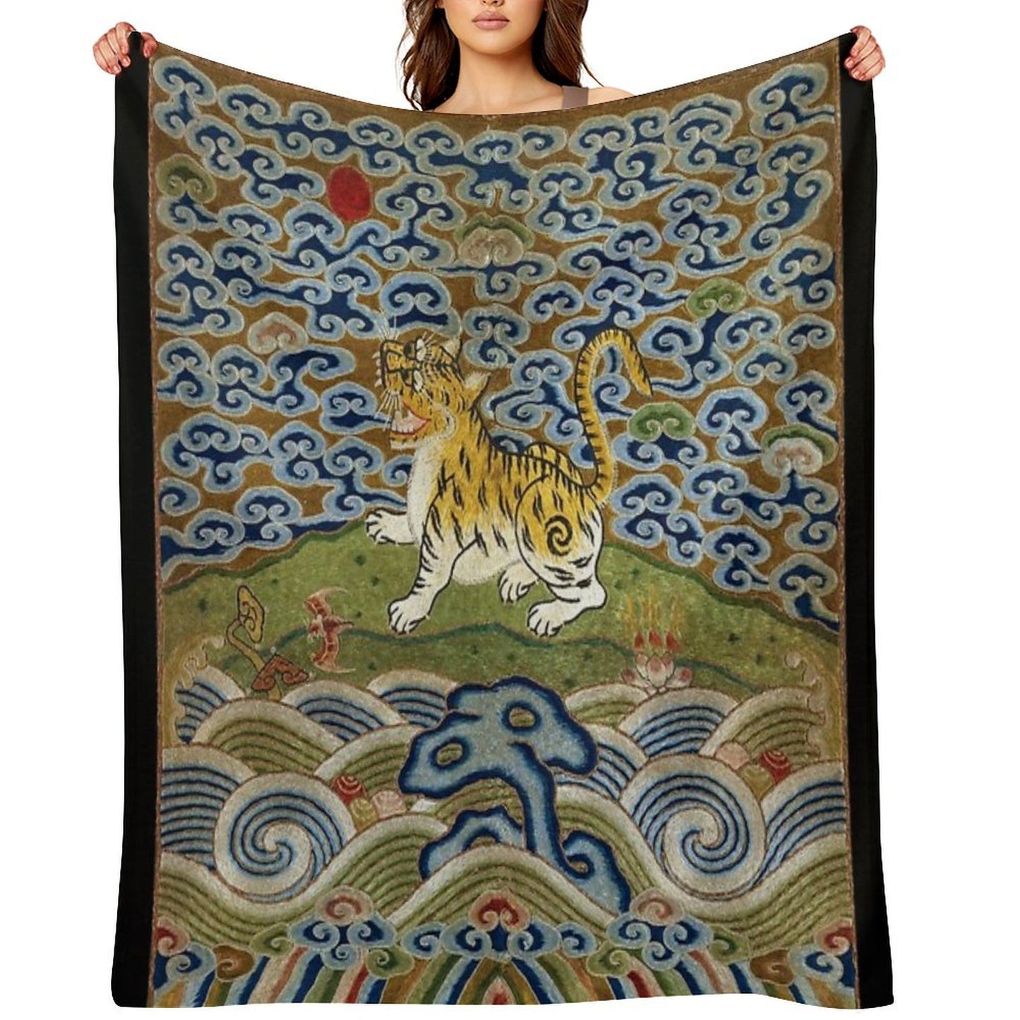 Chinese Tiger - Rank Badge Throw Blanket