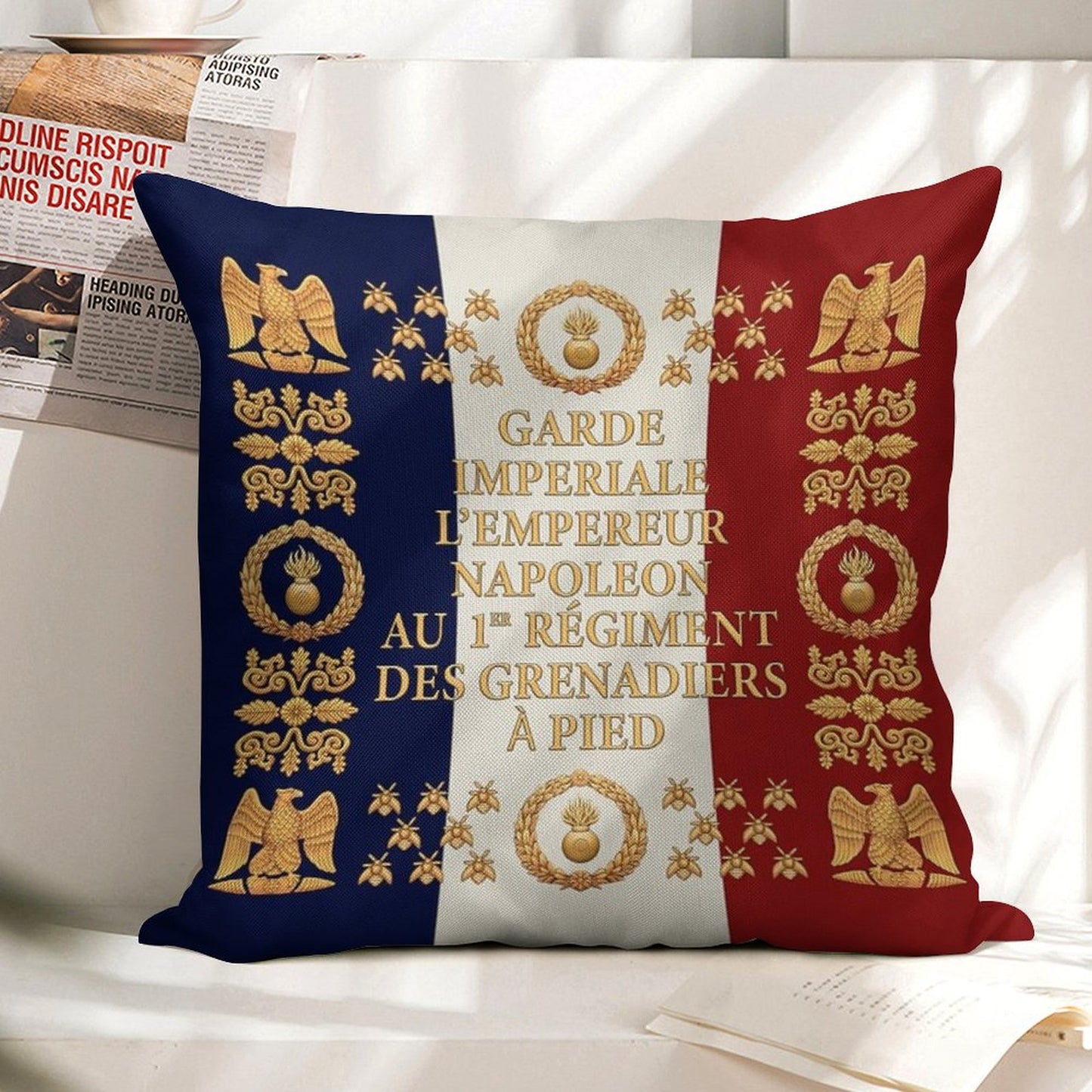 Napoleonic French 1er Garde Imperiale Flag Linen Throw Pillow Cover