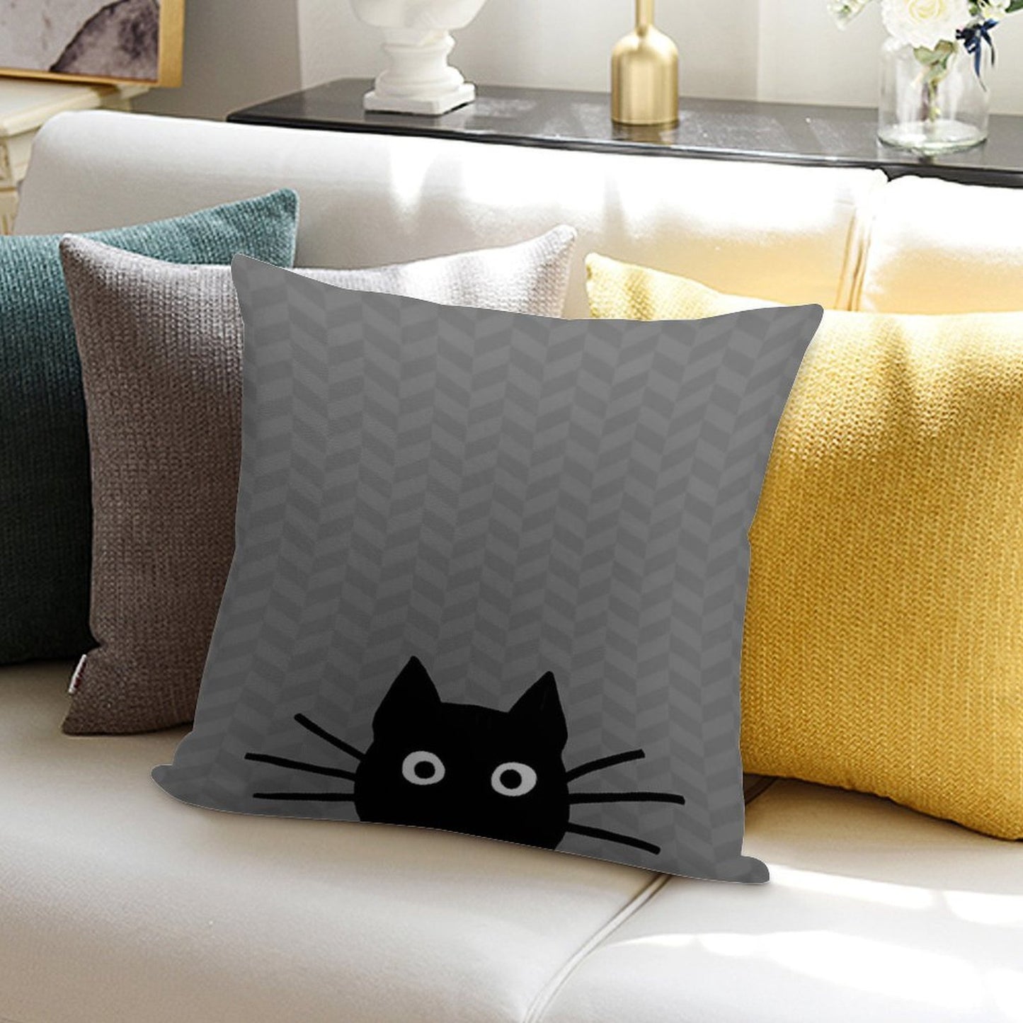 Black Cat Face Soft Gift Ready Throw Pillow
