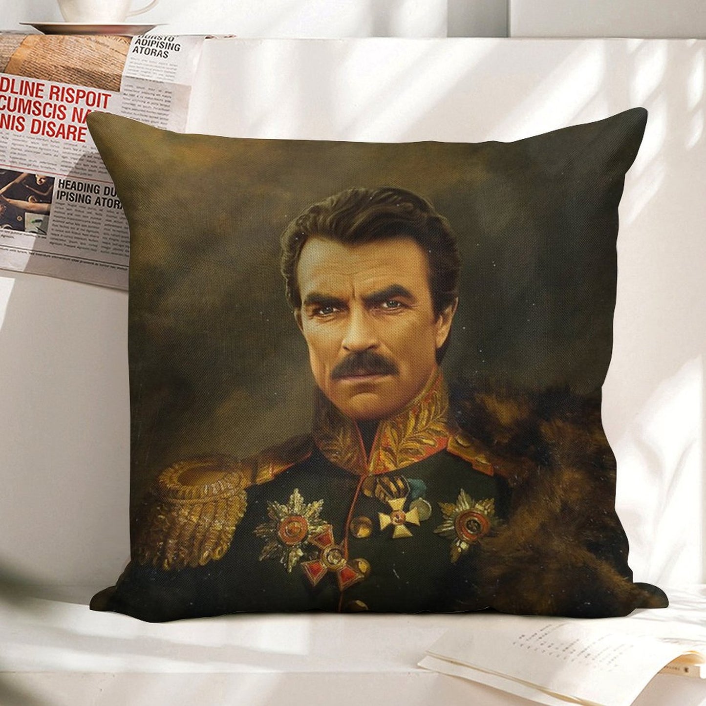 Tom Selleck - Replaceface Linen Throw Pillow Cover