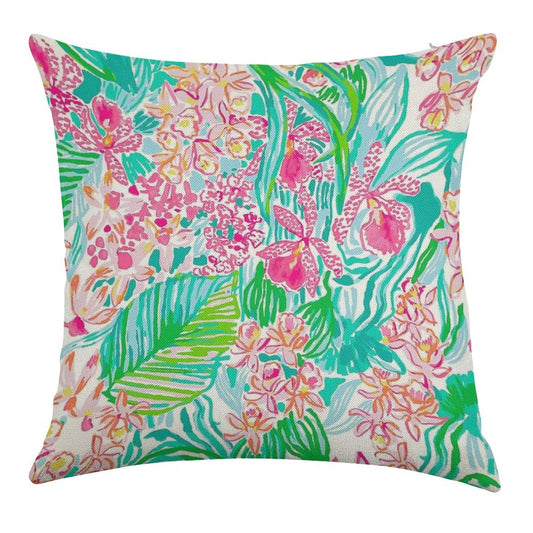 Orchid Summer Linen Throw Pillow Cover