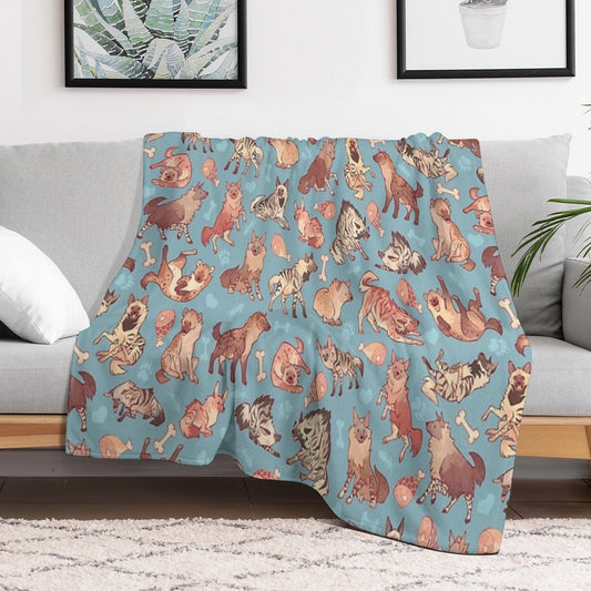Hyenas in Cerulean Throw Blanket