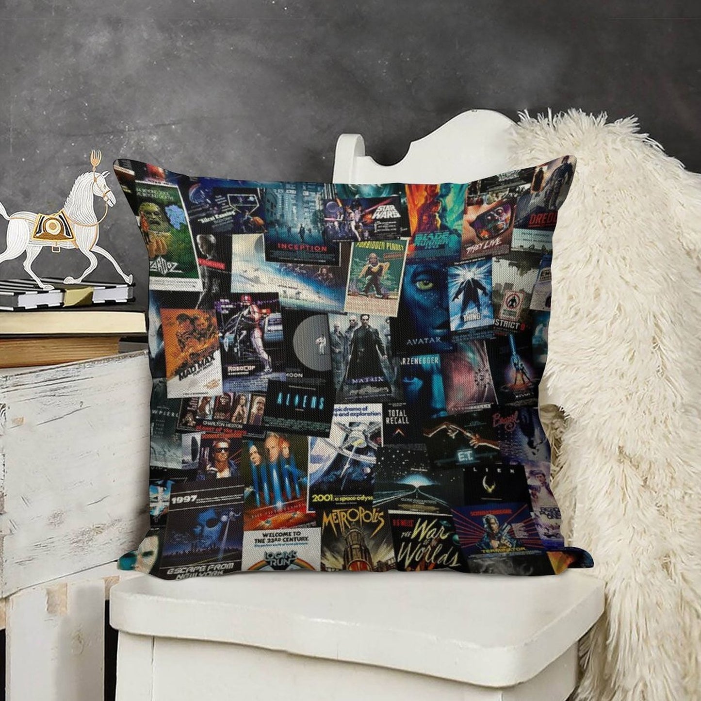 Sci-Fi Movie Posters Linen Throw Pillow Cover