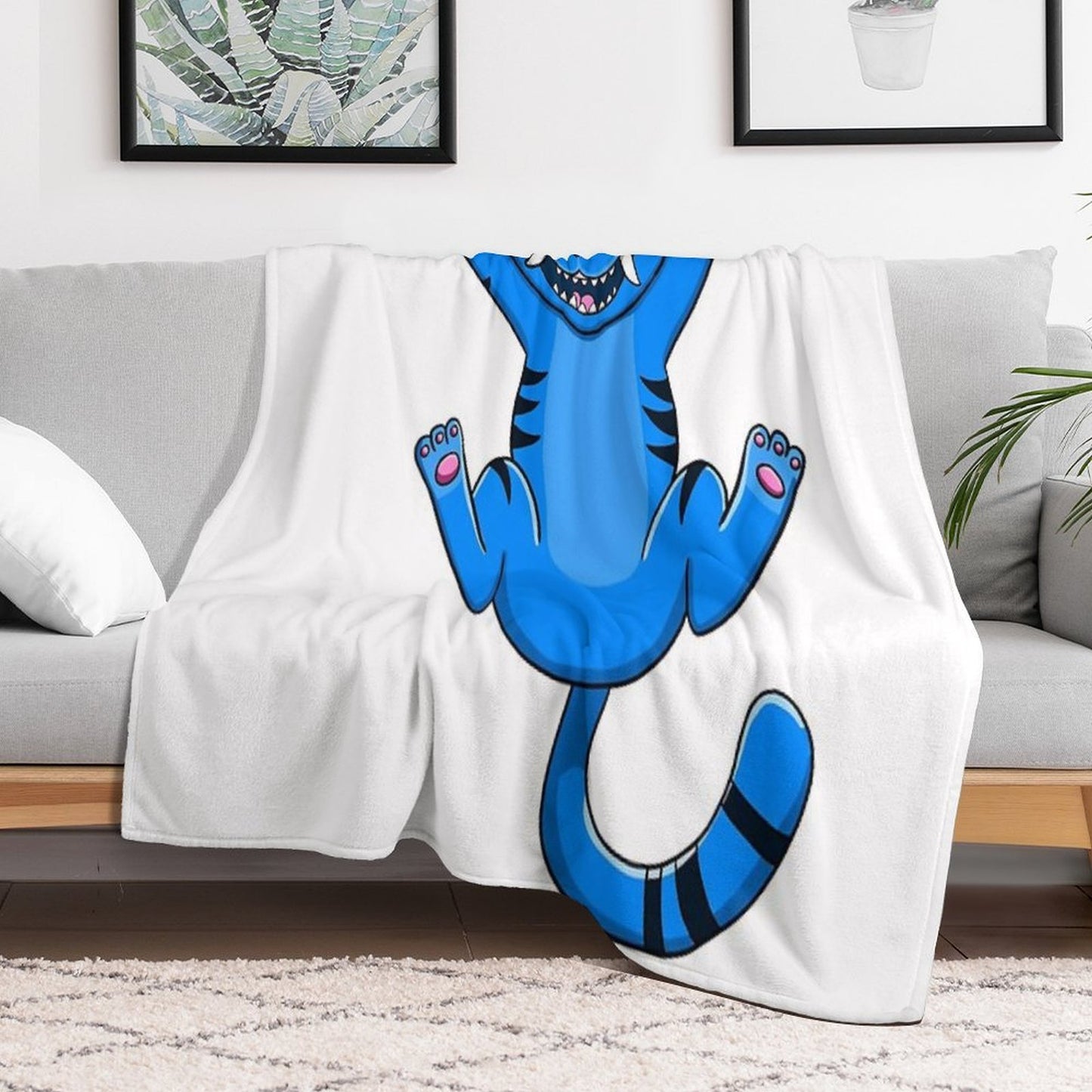 Playful Blue Tiger Cat Throw Blanket
