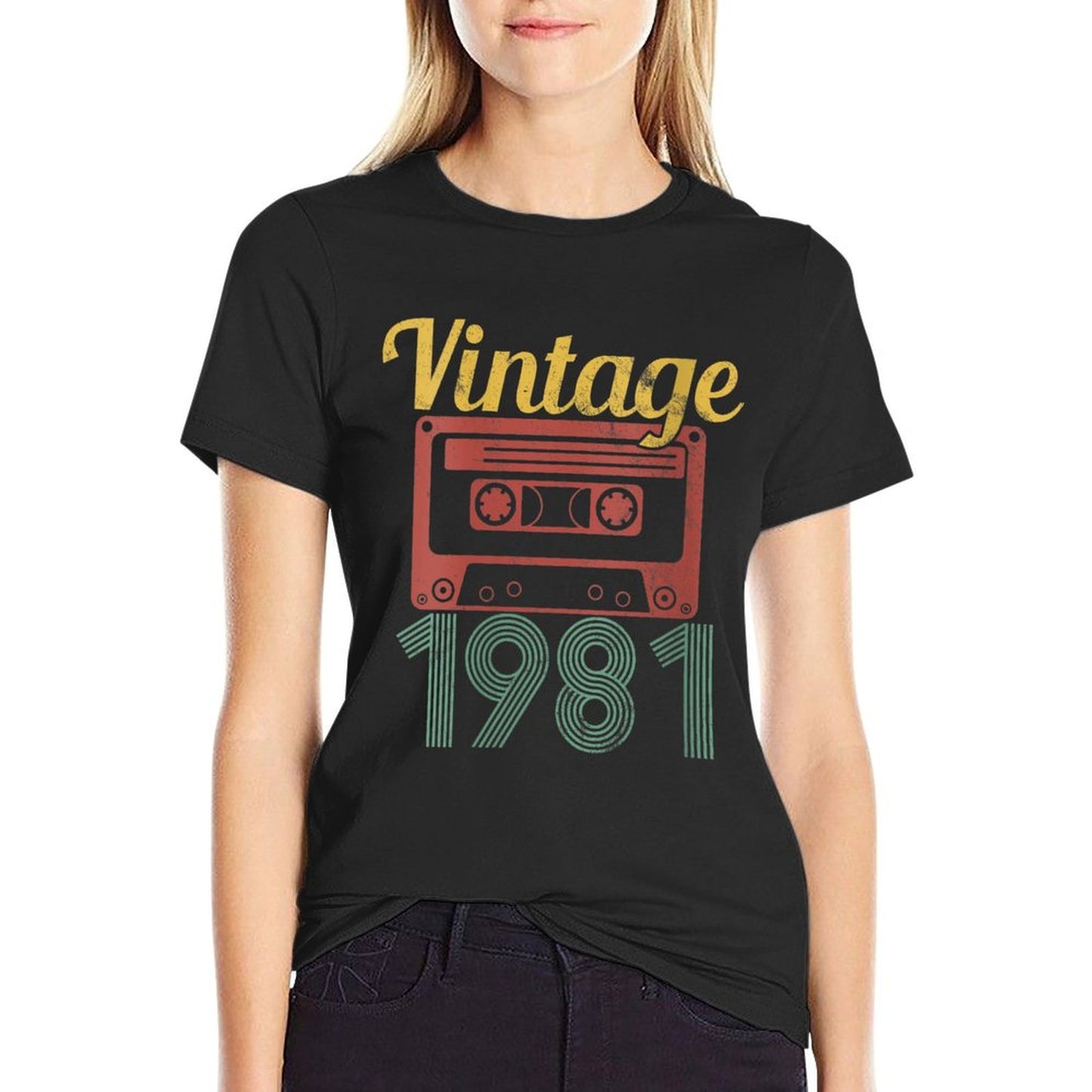 Womens 40th Birthday Gift Retro Cassette 40 Years Vintage 1981 Oversized Silhouette T-Shirt