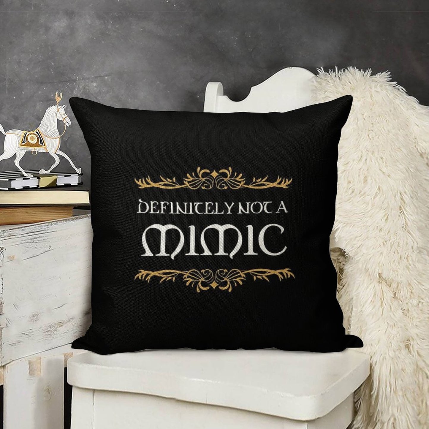 Definitely Not A Mimic Tabletop RPG Addict Linen Throw Pillow Cover