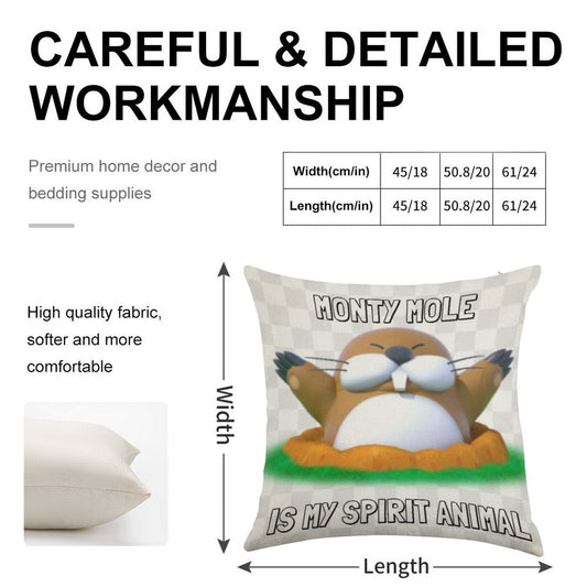Monty Mole Is My Spirit Animal Linen Throw Pillow Cover