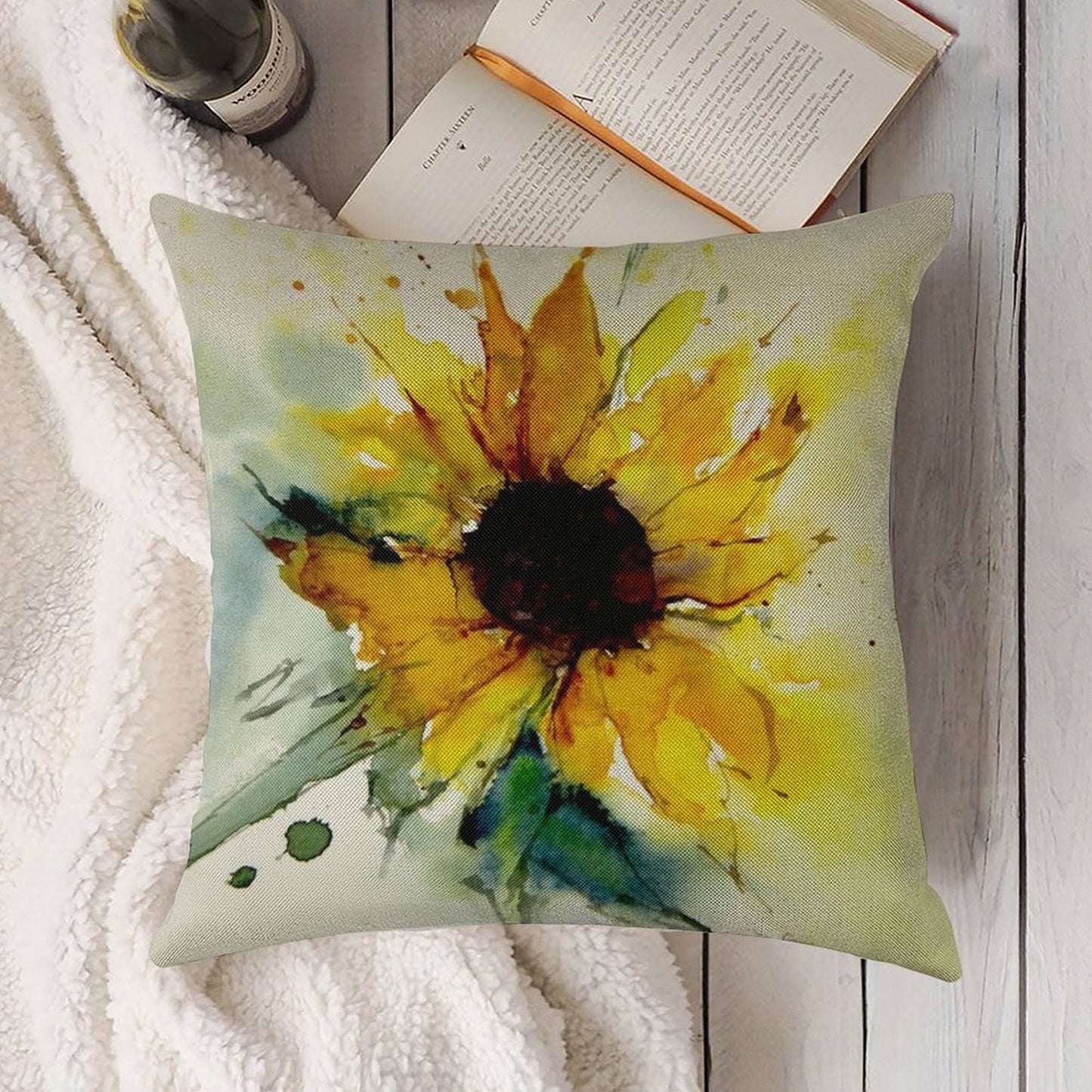 Sunflower Linen Throw Pillow Cover