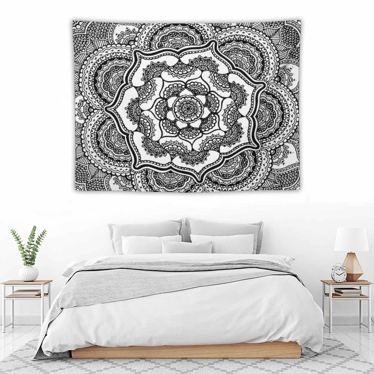 Spring Lotus Abstract Black And White Tapestry