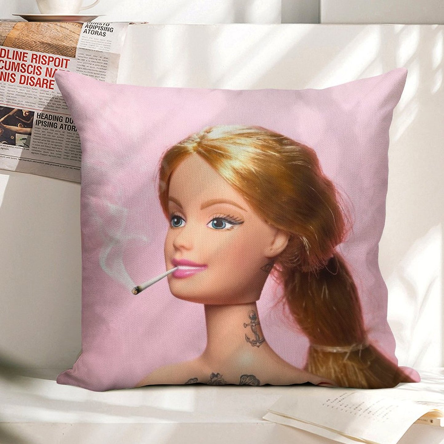 Doll Grown Up Linen Throw Pillow Cover