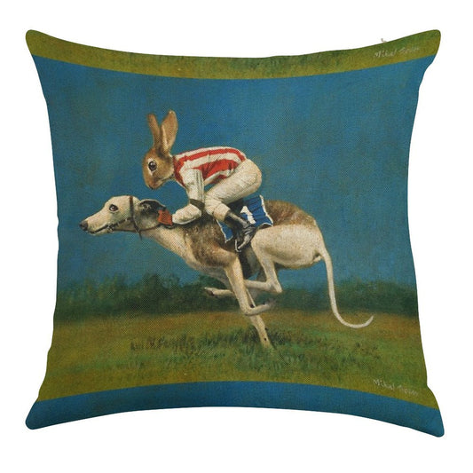 Whippet Racer Linen Throw Pillow Cover