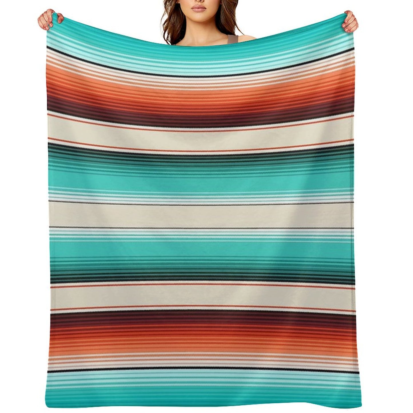 Navajo White, Turquoise And Burnt Orange Southwest Serape Blanket Stripes Throw Blanket