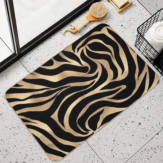 Elegant Metallic Gold Zebra Black Animal Print Bath Mat