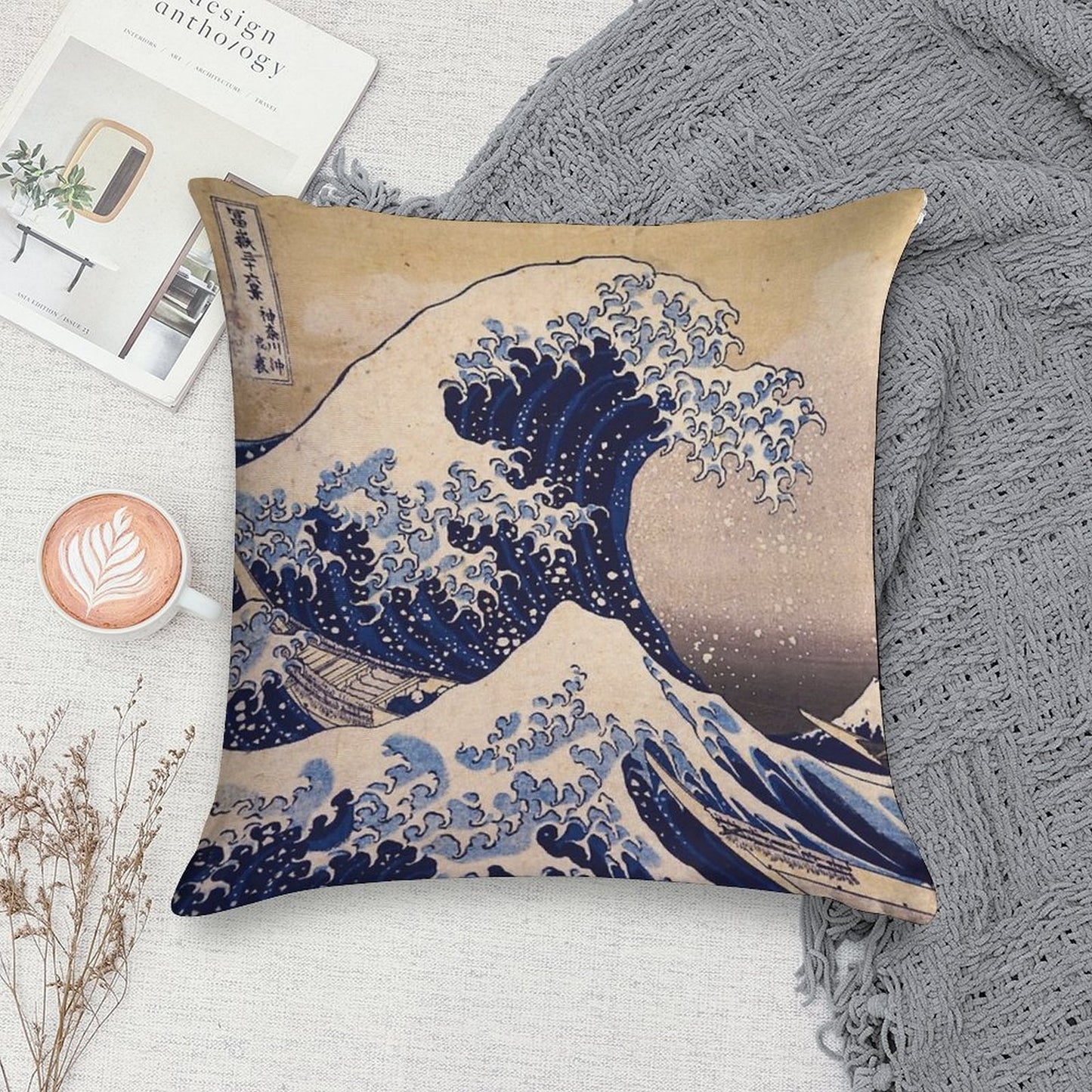 The Great Wave Off Kanagawa by Katsushika Hokusai (c 1830-1833) Soft Ultra-Soft Texture Throw Pillow