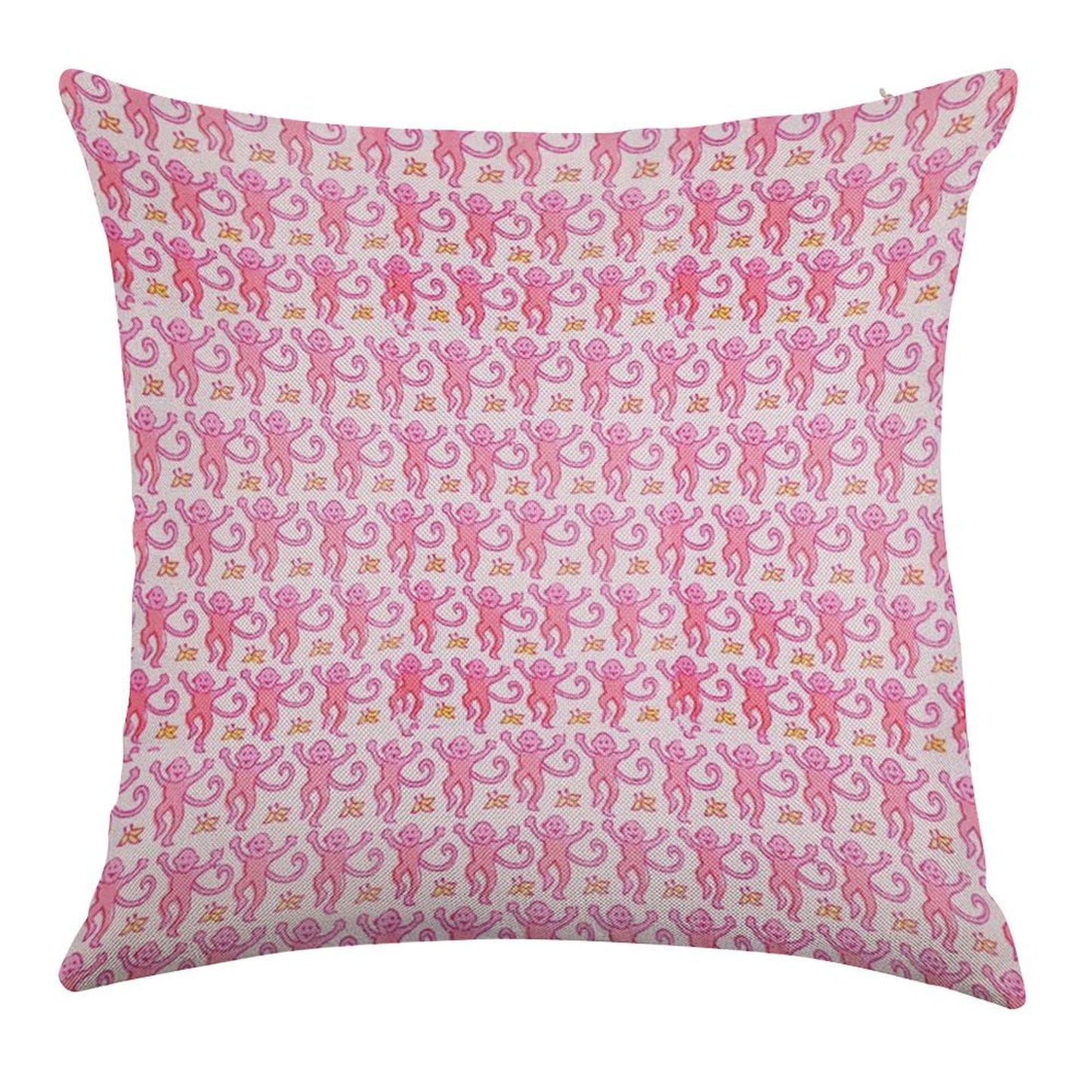 Pink Monkeys Linen Throw Pillow Cover