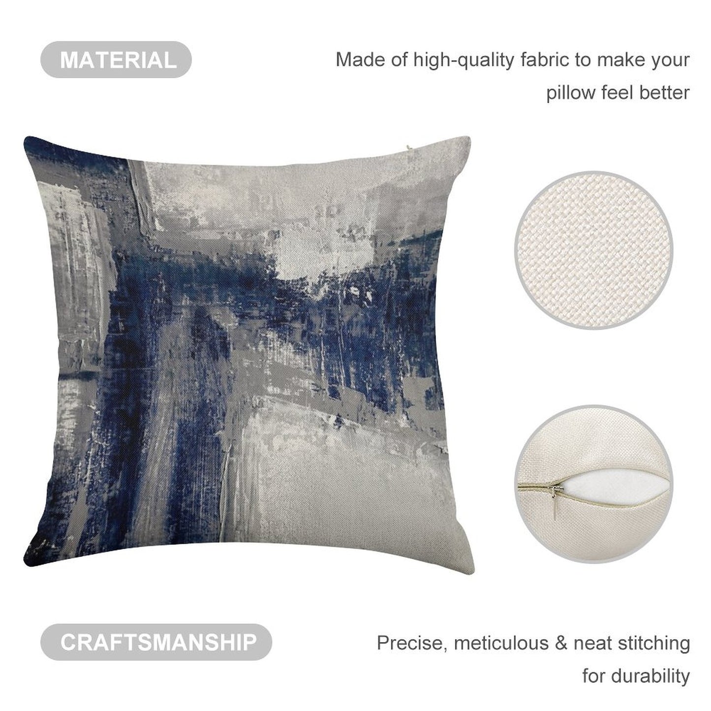 Blue Gray Abstract Linen Throw Pillow Cover