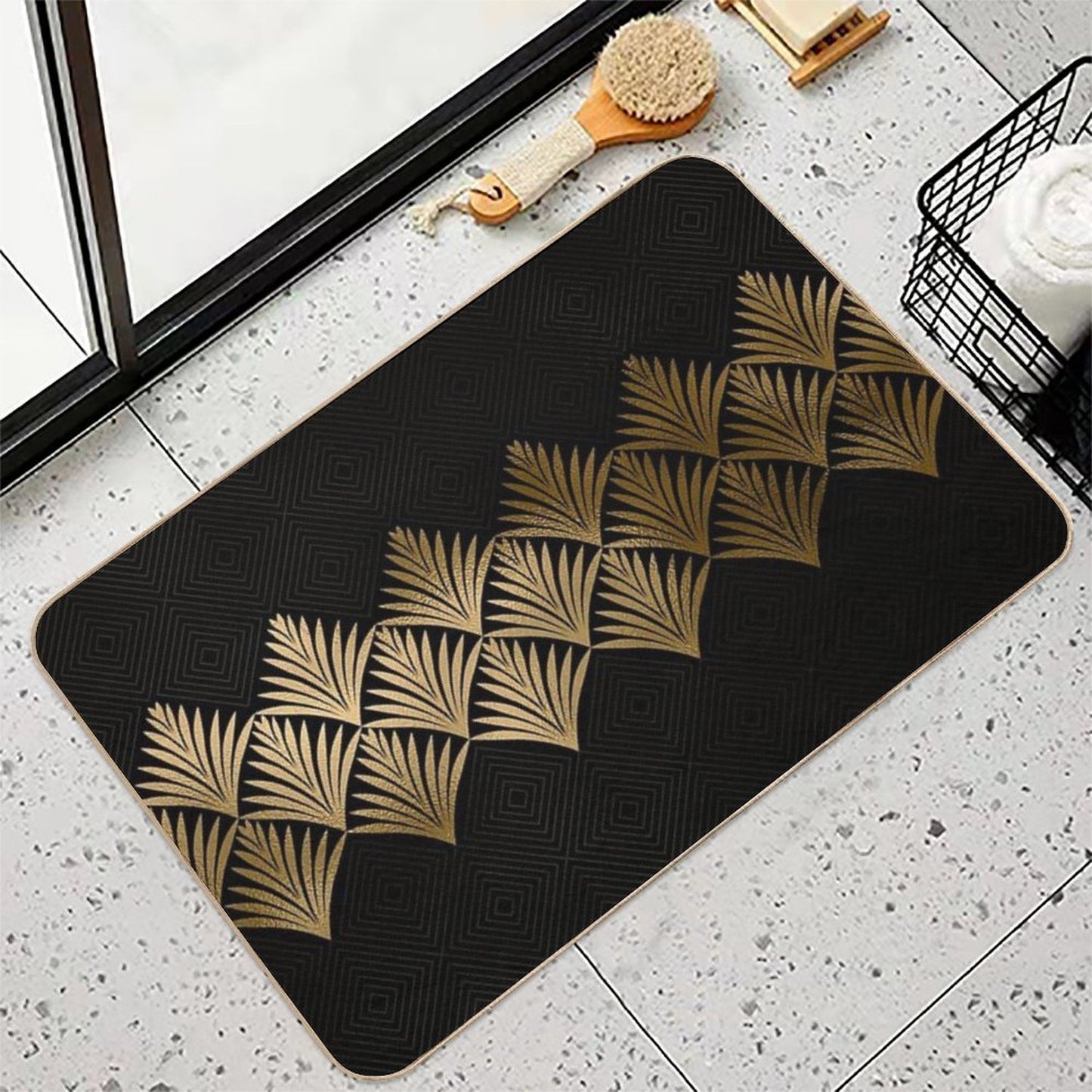 Reims, France Luxueux Black And Gold Hues Art Deco Durable Bath Mat