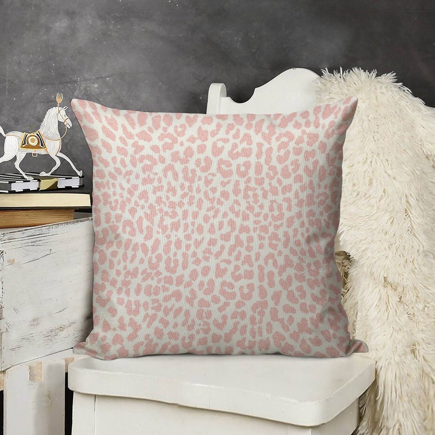 Pale Coral Leopard Linen Throw Pillow Cover