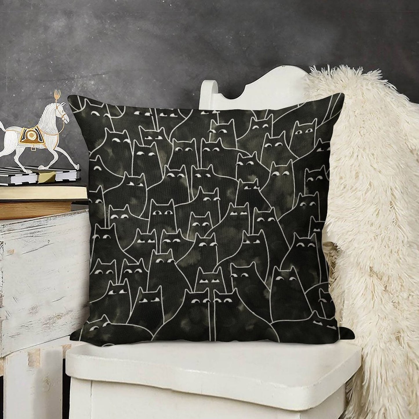 Suspicious Cats Linen Throw Pillow Cover