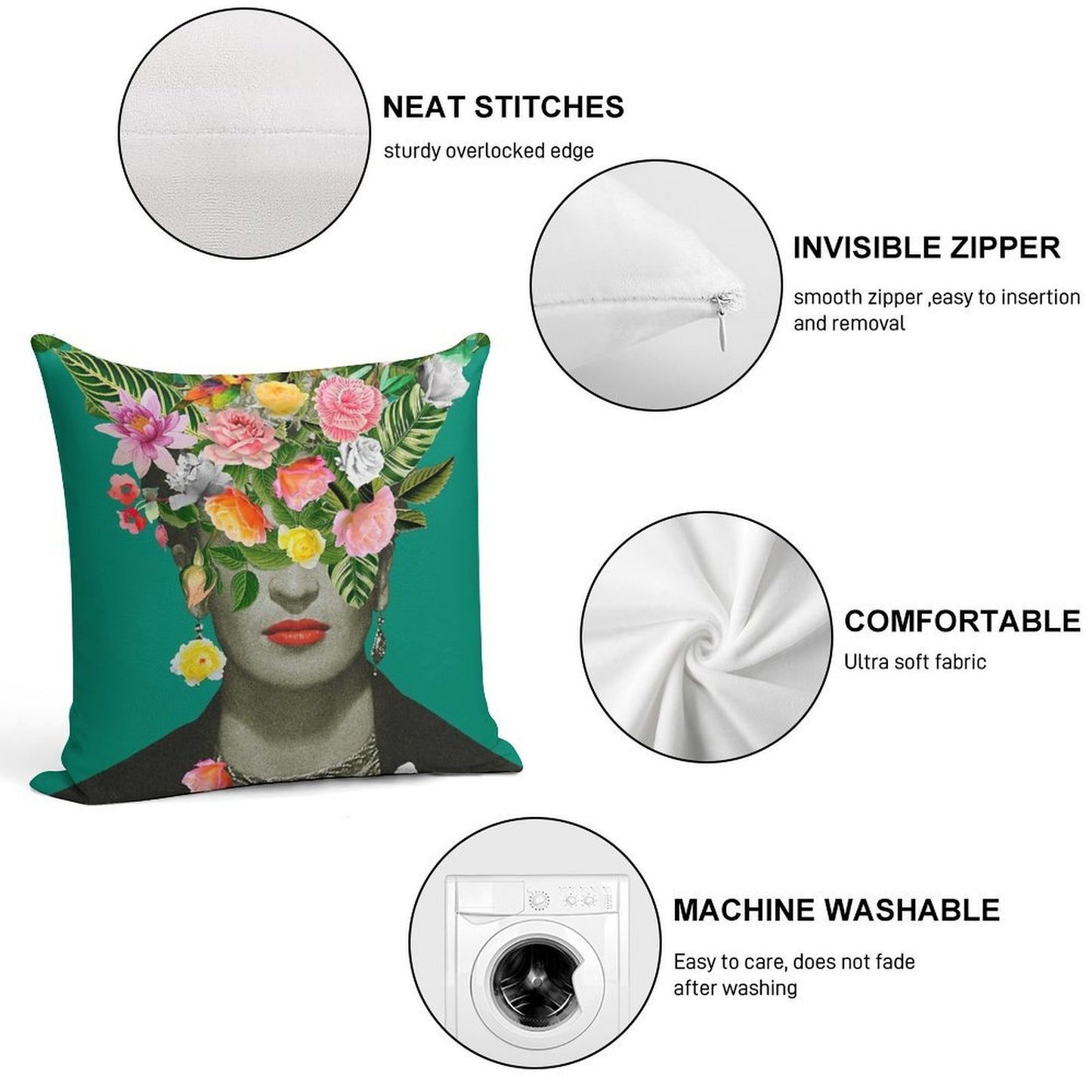 Frida Floral (Green) Soft Easy Maintenance Throw Pillow
