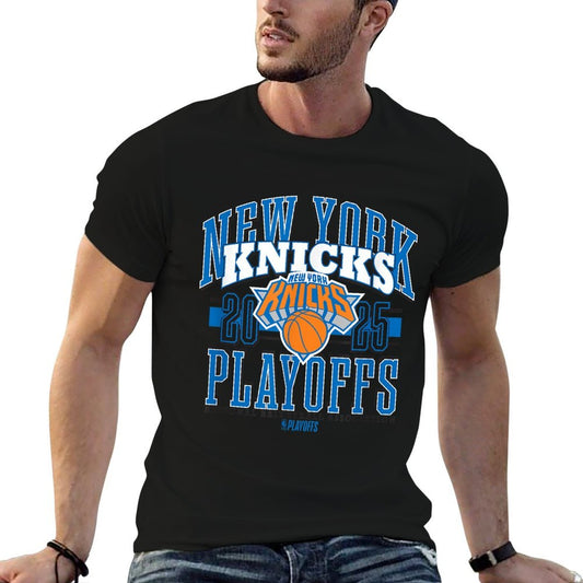 NBA Official New York Knicks 2025 Playoffs Showtime Ribbed Collar T-Shirt
