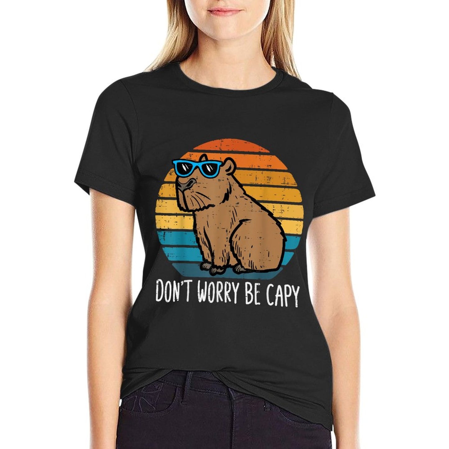 Dont Worry Be Capy Capybara Retro Men Boys Kids Youth Women T-Shirt