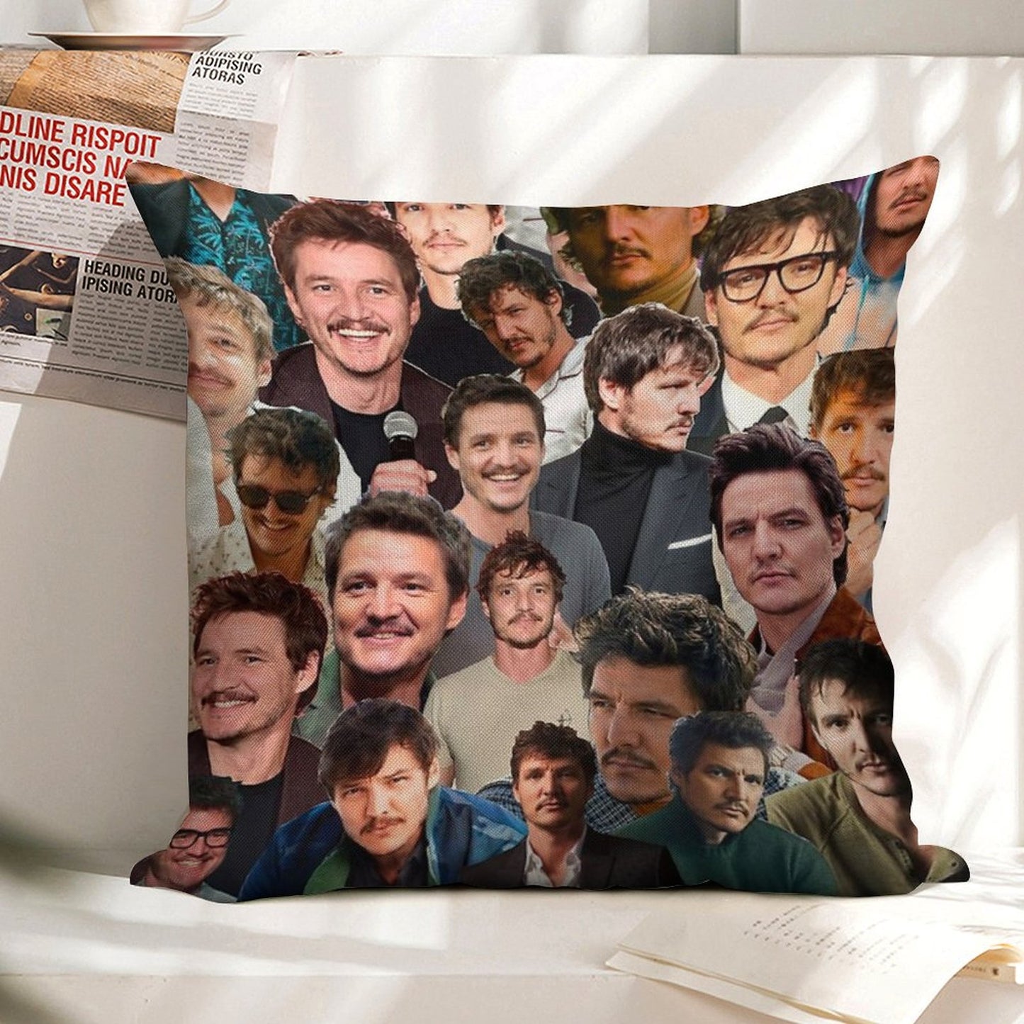 Pedro Pascal Photo Collage Linen Throw Pillow Cover