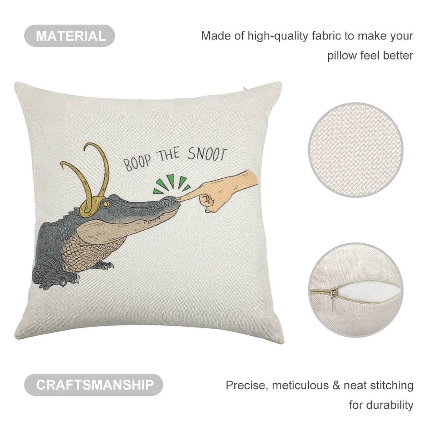 Alligator Loki Boop The Snoot Linen Throw Pillow Cover