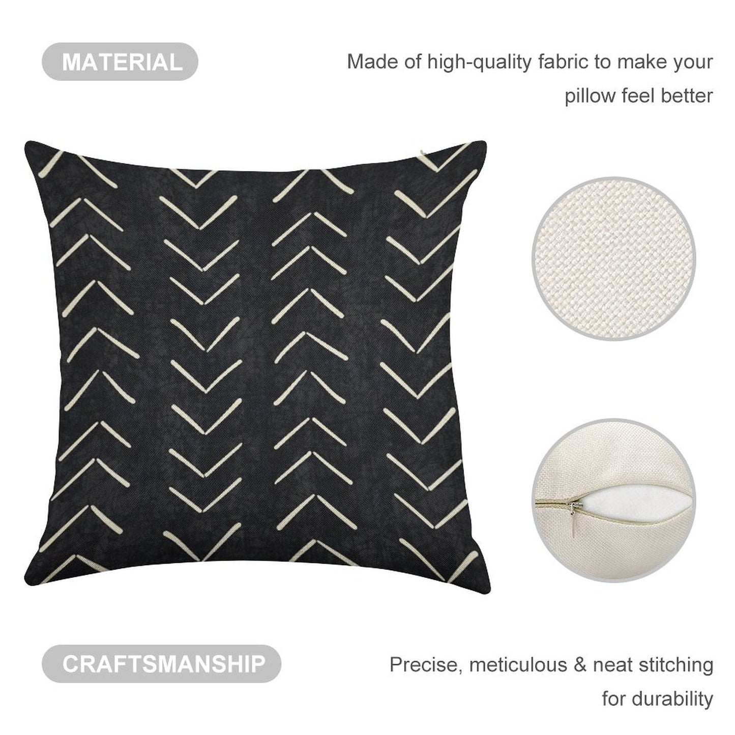 Boho Big Arrows in Black And White Linen Throw Pillow Cover