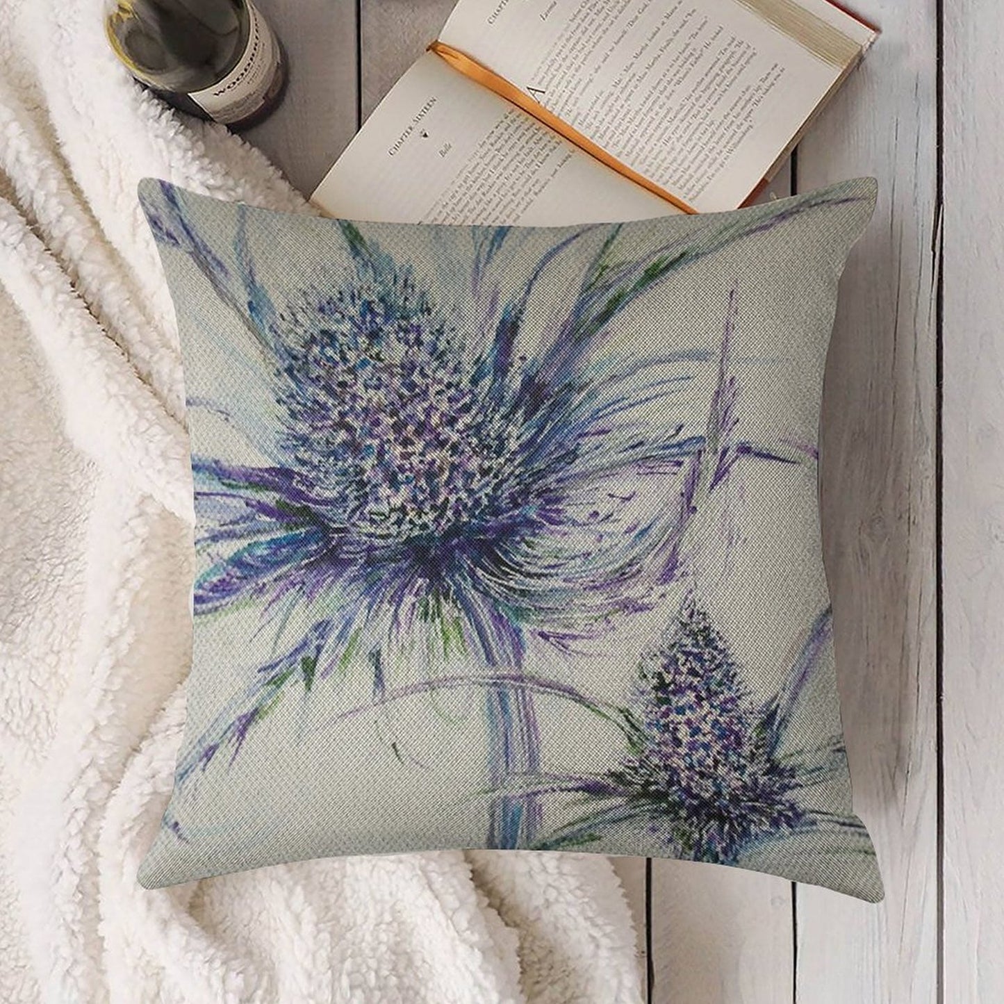 Wild Thistle Linen Throw Pillow Cover