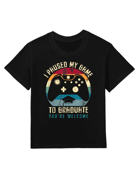 Funny Gamer Graduation I Paused My Game To Graduate Kids T-Shirt