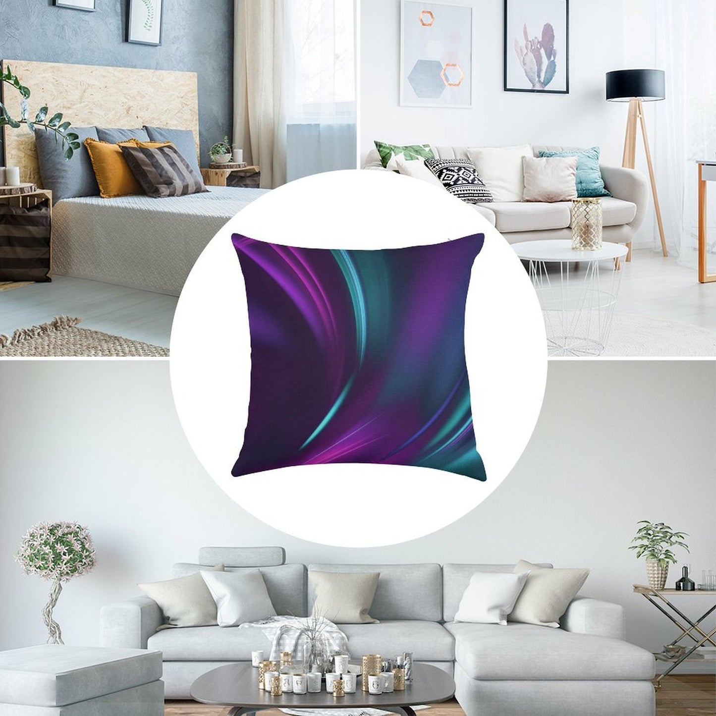Purple Teal Swirl Linen Throw Pillow Cover