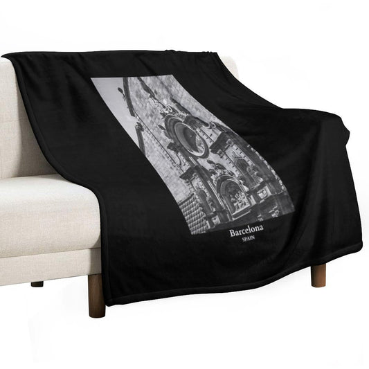 Gothic Quarter in Barcelona Spain Travel Black And White Throw Blanket