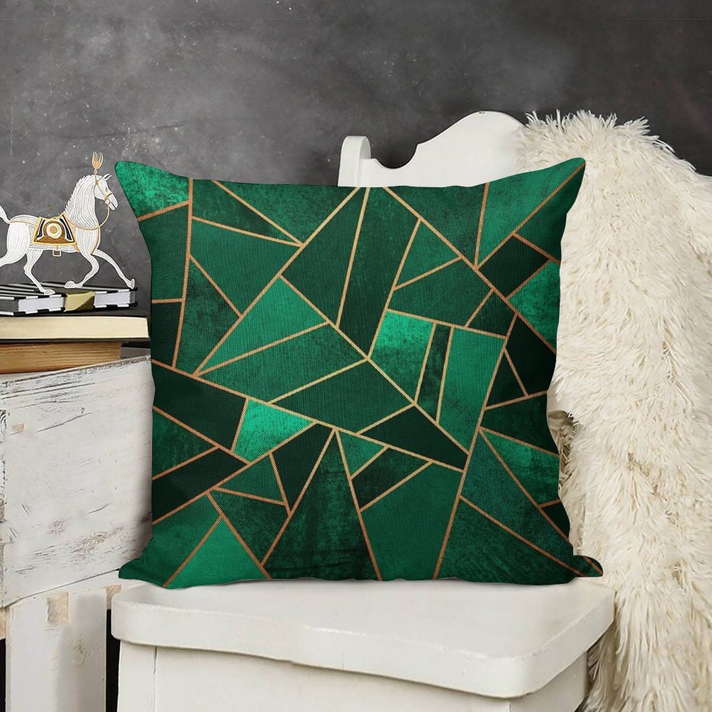 Emerald And Copper Linen Throw Pillow Cover