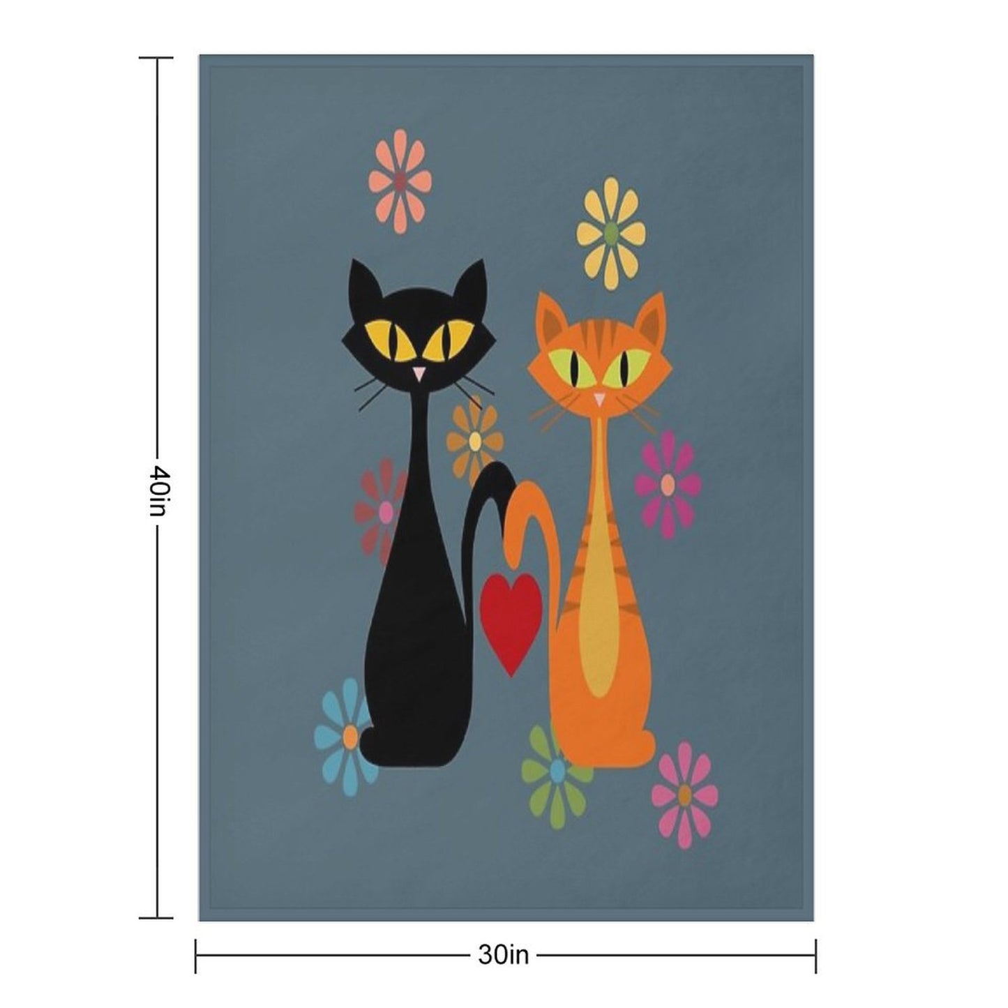 Mid Century Orange And Black Cats in Love Throw Blanket