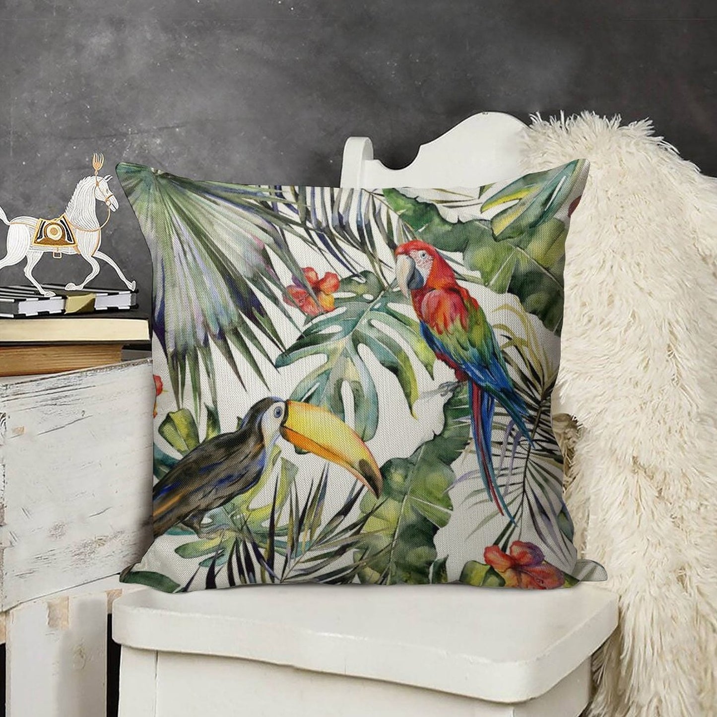 TROPICAL JUNGLE Linen Throw Pillow Cover