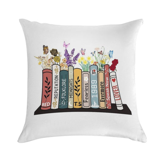Taylor Albums Book Flowers Country Music Lover Swifties Soft Decorative Cover Throw Pillow