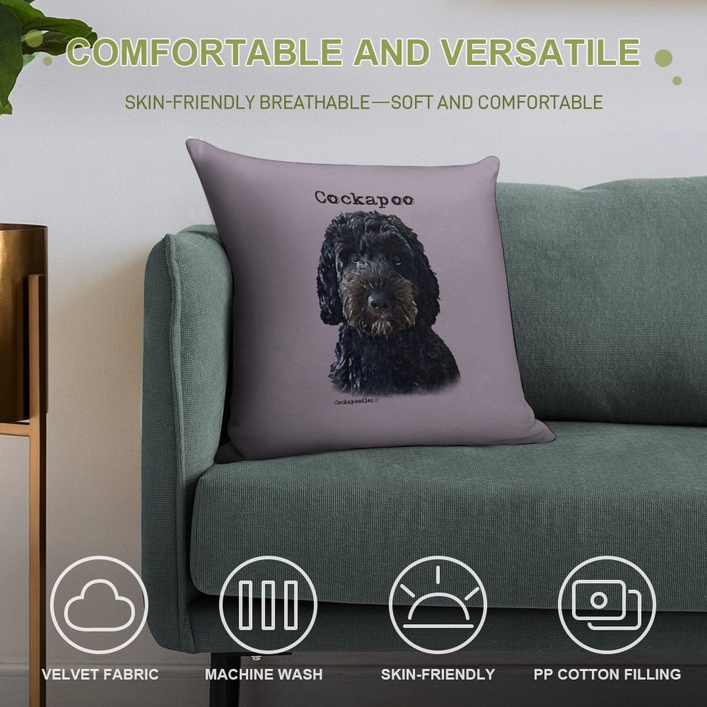 Black Cockapoo Dog Soft Durable Construction Throw Pillow