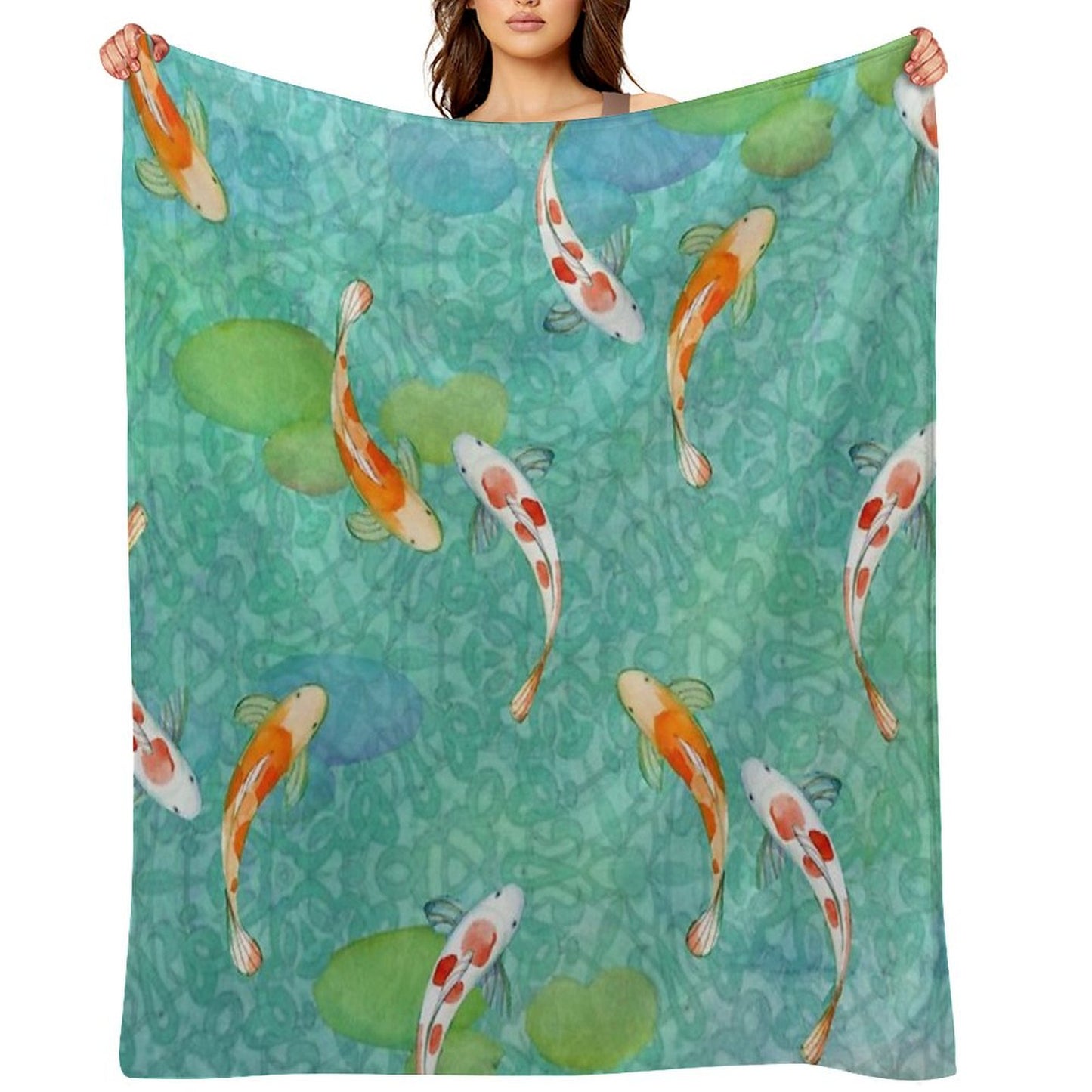 Koi Fish on Turquoise Throw Blanket