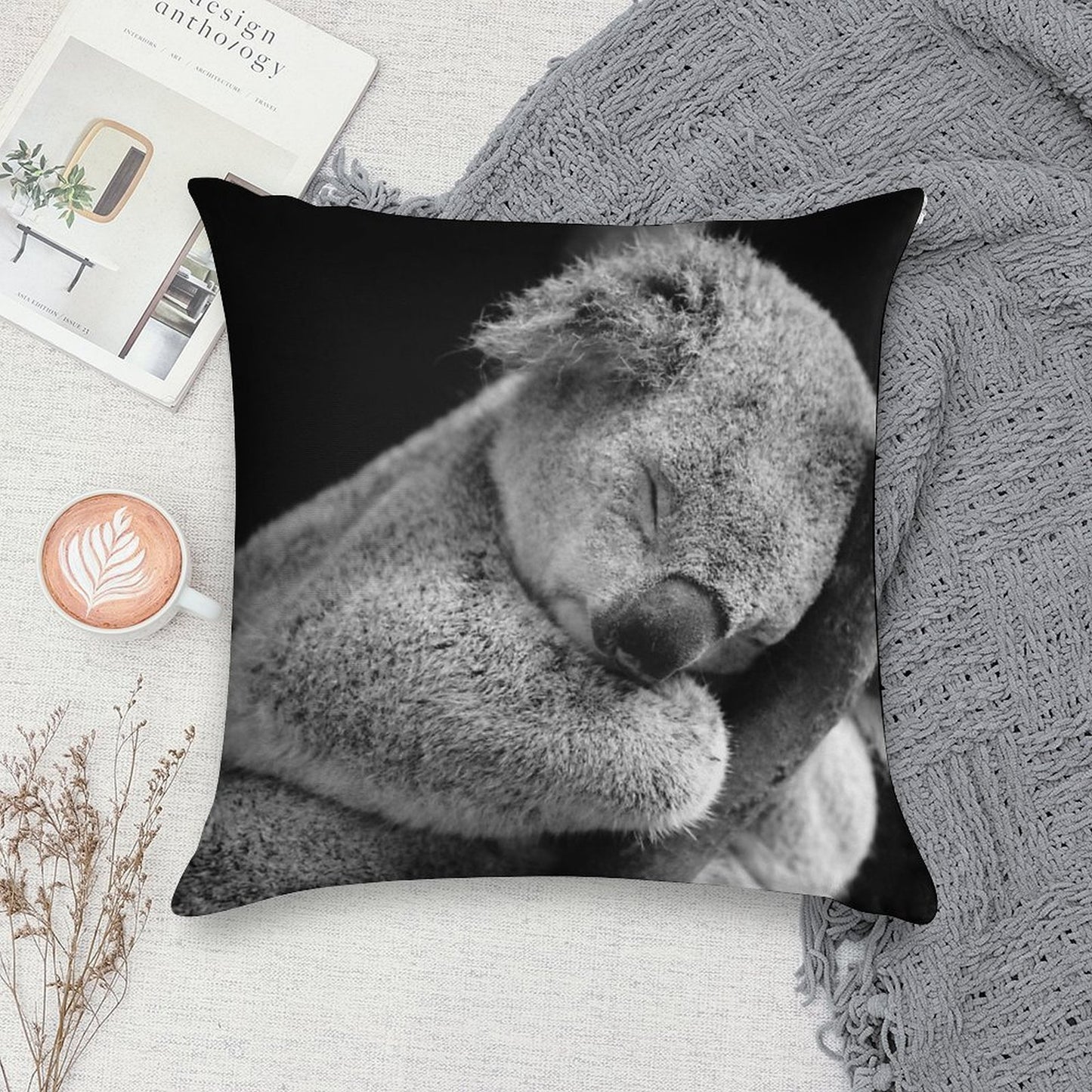 Wake Me Later - Sleeping Koala Soft Durable Construction Throw Pillow