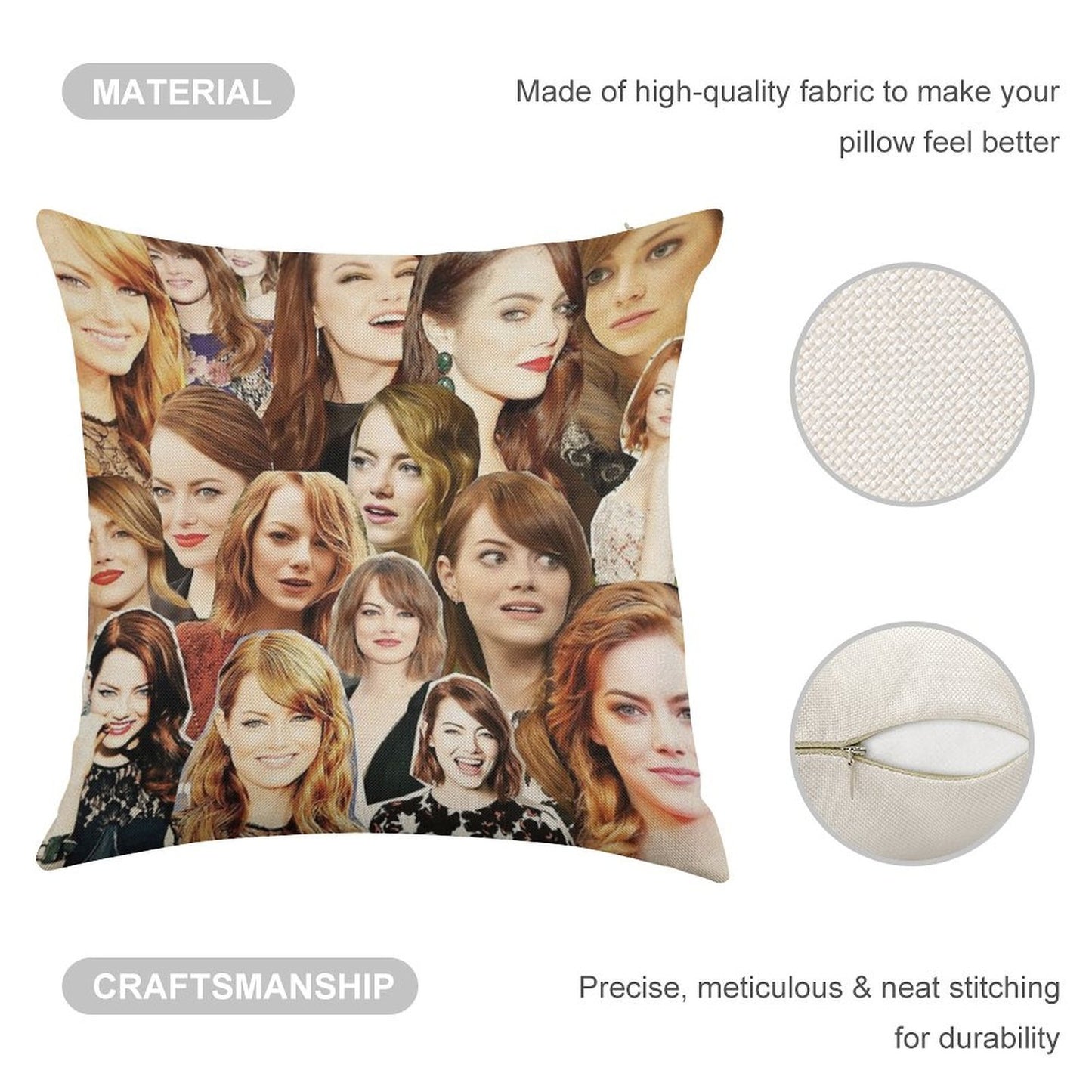 Emma Stone Collage Linen Throw Pillow Cover