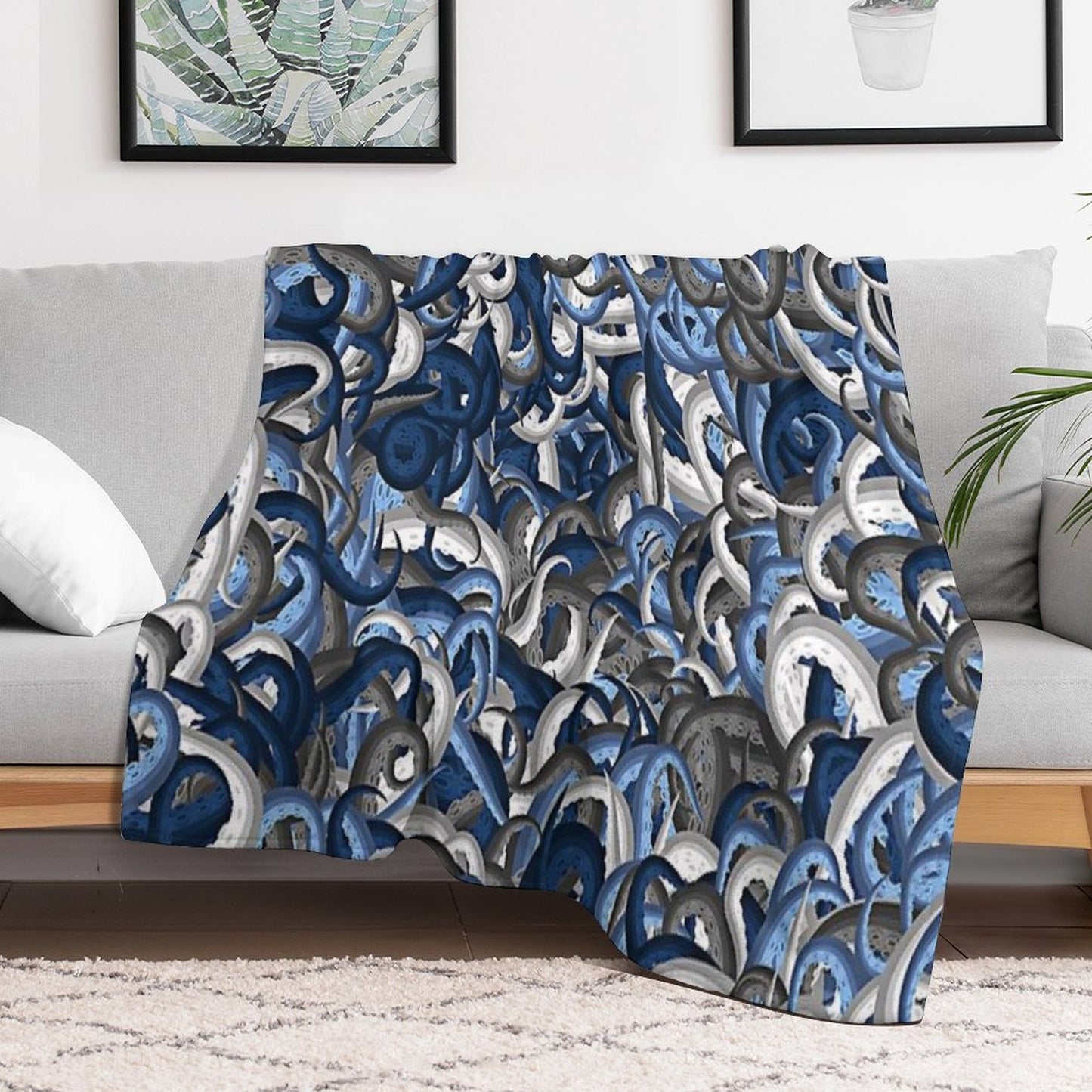 Blue Tentacles Camouflage Throw Blanket