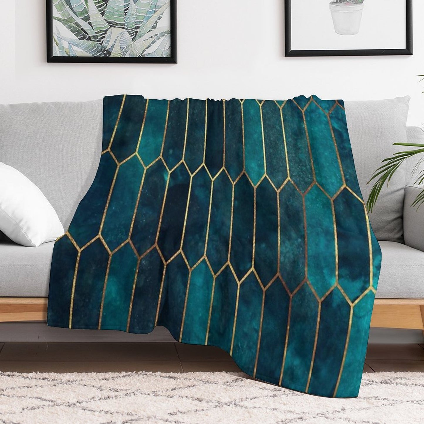 Deep Teal And Blue Gold Pattern Throw Blanket