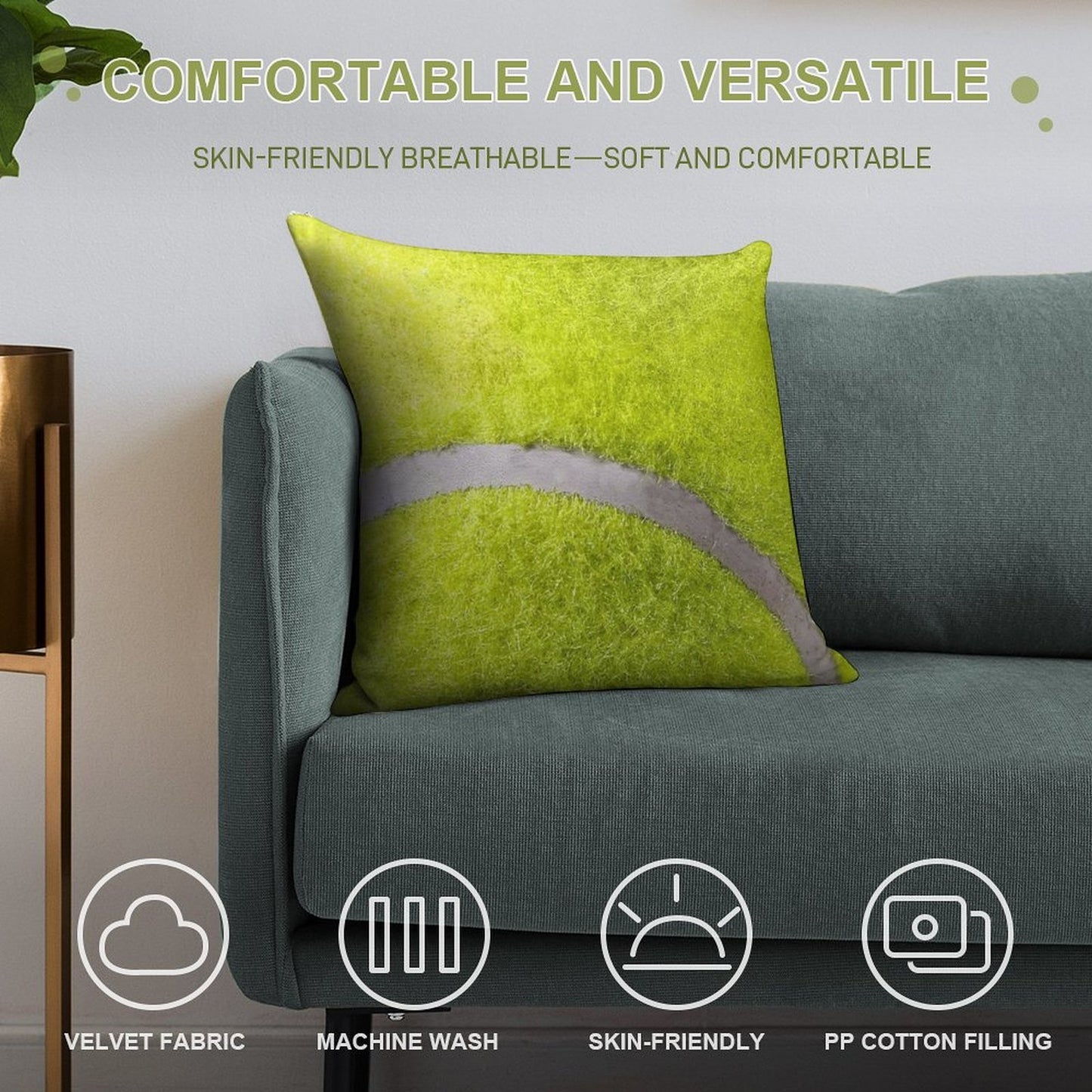MAN CAVE THROW PILLOW SERIES  - TENNIS BALL Soft Ultra-Soft Texture Throw Pillow